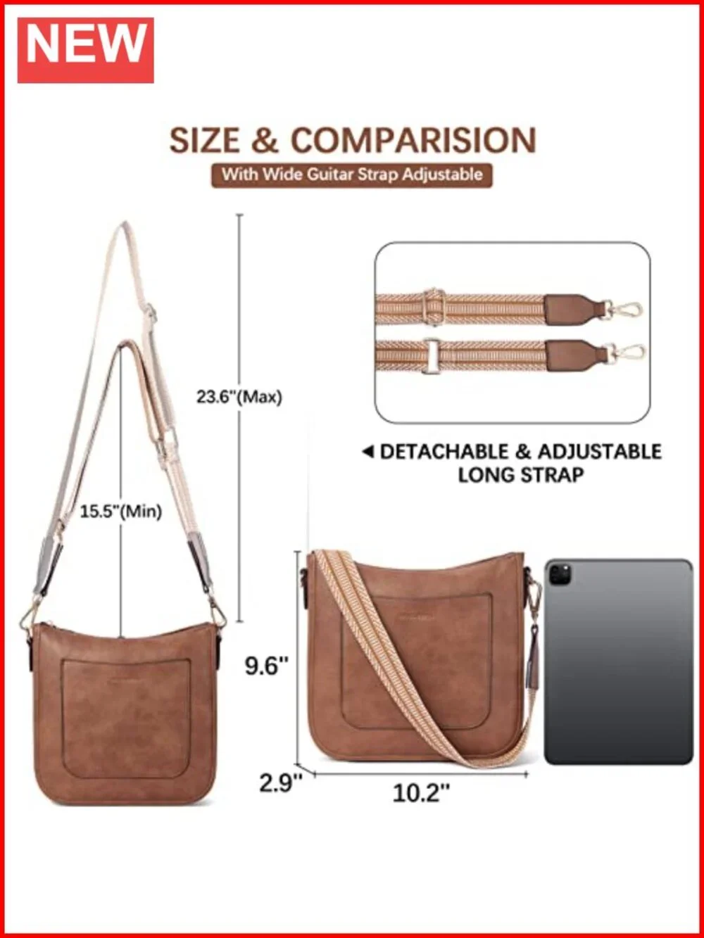 Crossbody Bag for Women Vegan Leather Guitar Strap Purse